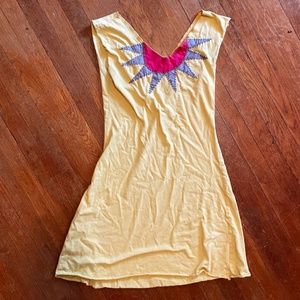 Synergy Organic Cotton Yellow Dress with Hand-Embroidered Sun - S